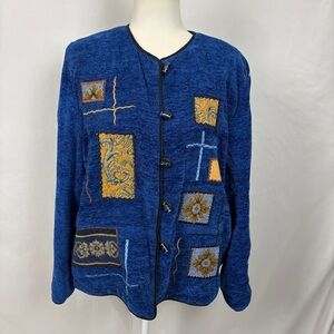Allure Woman's Blue Sweater Cardigan Size L Rayon Embroidered
